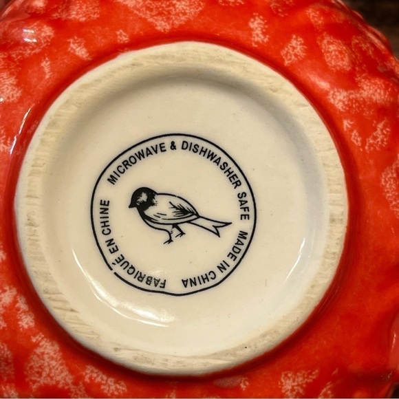 Anthropologie Ombre Mug Textured Interior design Pinch Handle Ceramic Coral Red - Picture 6 of 7